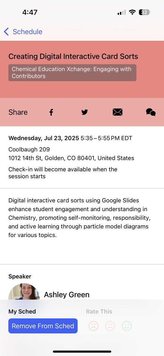 Anyone who is attending <a href="/ChemEd2025/">ChemEd 2025 CO School of Mines</a> make sure you download the Sched app… you do NOT want to miss any of these amazing sessions (especially mine 😉) Check them out: Monday 4:30 &amp; Wednesday 5:30 #ITeachChem