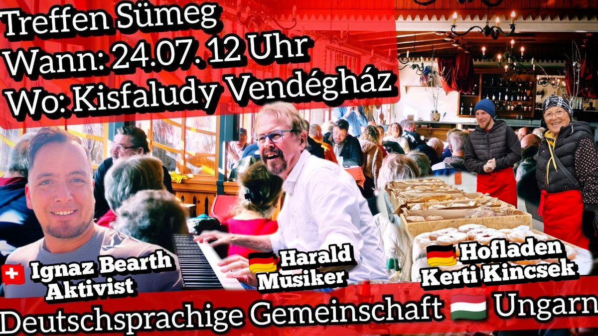 IgnazBearth's tweet image. Deutschsprachige Gemeinschaft 🇭🇺 Ungarn - Treffen Sümeg
Donnerstag, 24. Juli 12 Uhr
Kisfaludy Vendégház
Sümeg, Kossuth Lajos u. 13, 8330
maps.app.goo.gl/yZQ2RAdk4LfGNV…
Keine Anmeldung nötig, dafür keine 100% Platzgarantie.
Auswandern Ungarn Chat:
…