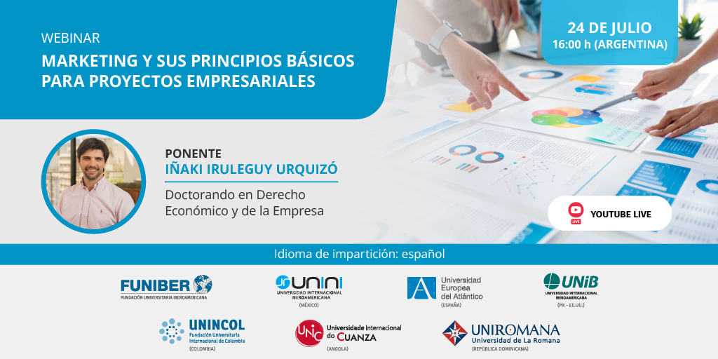 Universidad Internacional Iberoamericana - UNIB (@unibpr) on Twitter photo UNIB te invita al webinar de «Marketing y sus principios básicos para proyectos empresariales»
🗓️  24 de julio
🕓 16:00 horas (Argentina)
🔴 Transmisión en vivo en el canal de YouTube de FUNIBER.
👉Inscríbete aquí: fnbr.es/cqi UNIB te invita al webinar de «Marketing y sus principios básicos para proyectos empresariales»
🗓️  24 de julio
🕓 16:00 horas (Argentina)
🔴 Transmisión en vivo en el canal de YouTube de FUNIBER.
👉Inscríbete aquí: fnbr.es/cqi