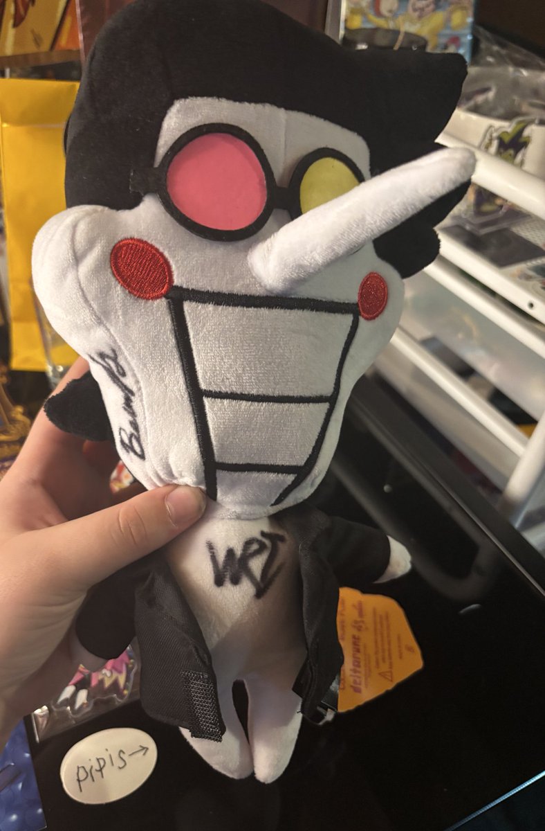 t8peworm's tweet image. did i ever share this spamton i got signed by wayne and baaulp at pax