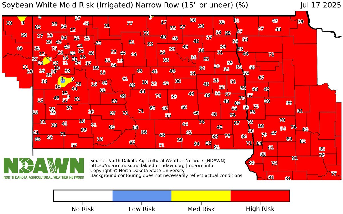 GrantMehring's tweet photo. On some of your growthier soybean ground, irrigated fields, or white mold risk fields for soybeans we have a solid amount of risk in the near term. https://t.co/HD0UjZME7S