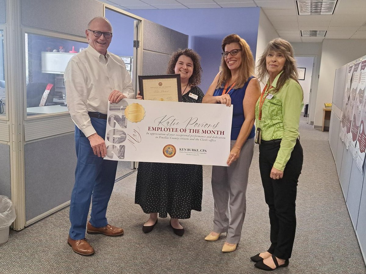 PinellasClerk's tweet photo. Congratulations to Senior Board Records Specialist, Katie Poviones, the Clerk’s May Employee of the Month! Katie was recognized by Clerk Burke and her leadership team this afternoon. #PinellasClerk #ServingYou https://t.co/XCIKqbCKnv