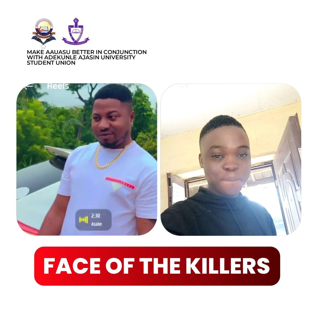 If they Go Freely, they will kill more!!!

#KeepAAUASafe
#JusticeForAAUAStudentsKilled

<a href="/vdmempire/">VERYDARKMAN</a> <a href="/sowore/"></a> <a href="/MaziTunde/">tundeednut</a> <a href="/donrichy1505/">TEMITOPE</a>  <a href="/OndoStateOnline/">ONDO STATE GOVERNMENT</a> <a href="/PoliceNG/">Nigeria Police Force</a> <a href="/GuardianNigeria/">The Guardian Nigeria</a>
