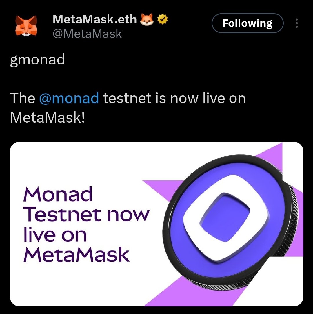 . <a href="/monad/">Monad ⨀</a> testnet now live on Metamask.