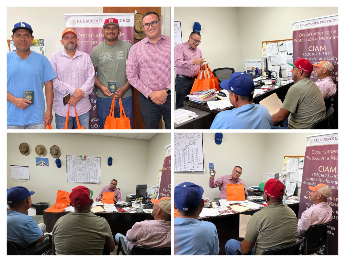 Consulmex Raleigh (@consulmexrlm) on Twitter photo Asistencia consular integral a trabajadores agrícolas H2A de la North Carolina Growers Association (NCGA):
✅ Reposición de pasaportes
✅ Información de protección preventiva
✅ Servicios de salud
✅ Orientación financiera
<a href="/SRE_mx/">Relaciones Exteriores</a>
<a href="/EmbamexEUA/">Embassy of Mexico in the U.S.</a>
<a href="/vcalva/">Vanessa Calva Ruiz (she/ella)</a> Asistencia consular integral a trabajadores agrícolas H2A de la North Carolina Growers Association (NCGA):
✅ Reposición de pasaportes
✅ Información de protección preventiva
✅ Servicios de salud
✅ Orientación financiera
<a href="/SRE_mx/">Relaciones Exteriores</a>
<a href="/EmbamexEUA/">Embassy of Mexico in the U.S.</a>
<a href="/vcalva/">Vanessa Calva Ruiz (she/ella)</a>