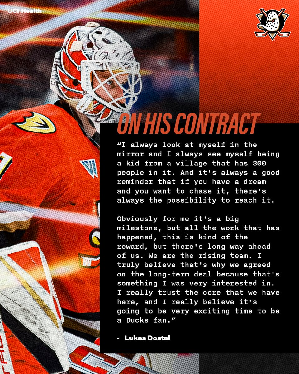AnaheimDucks's tweet image. "I really trust the core that we have here, and I really believe it's going to be very exciting time to be a Ducks fan."
Lukáš Dostál on his contract and the bright future for the Ducks.
➡️bit.ly/DostalContract