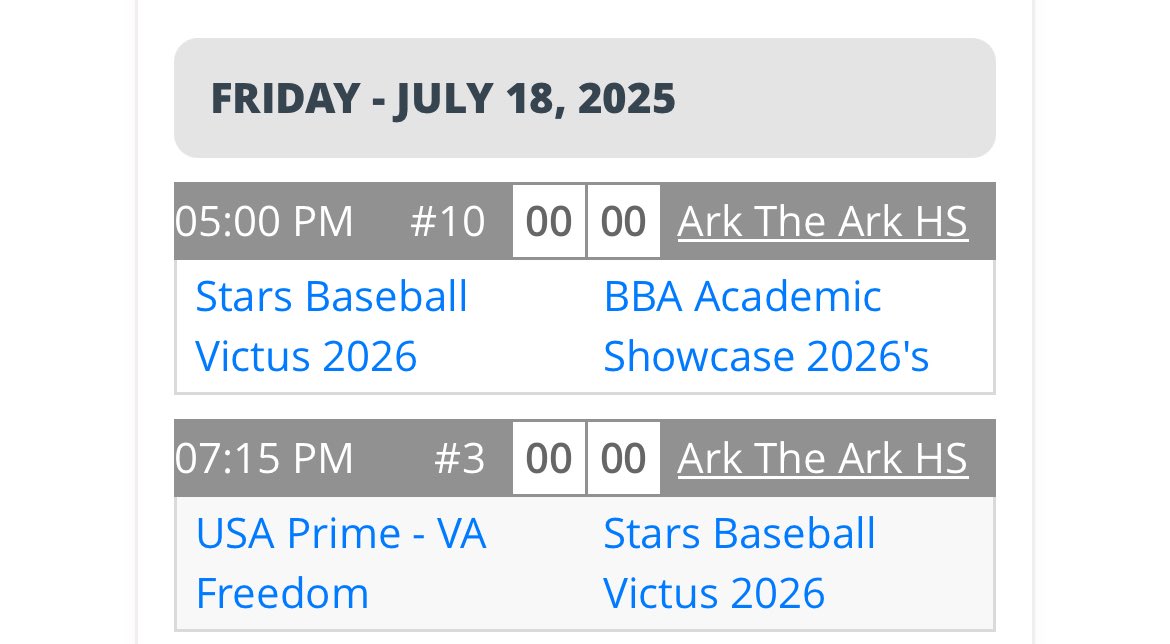 Max Lusk (@maxlusk_2026) on Twitter photo I will be pitching game 2 on Friday, 7:15 pm at The Ark Complex in the PBR Mid-Atlantic Open
<a href="/PrepBaseVAS/">Prep Baseball VA/DC Scouting</a> <a href="/StarsBaseball26/">StarsBaseballVA2026</a> I will be pitching game 2 on Friday, 7:15 pm at The Ark Complex in the PBR Mid-Atlantic Open
<a href="/PrepBaseVAS/">Prep Baseball VA/DC Scouting</a> <a href="/StarsBaseball26/">StarsBaseballVA2026</a>