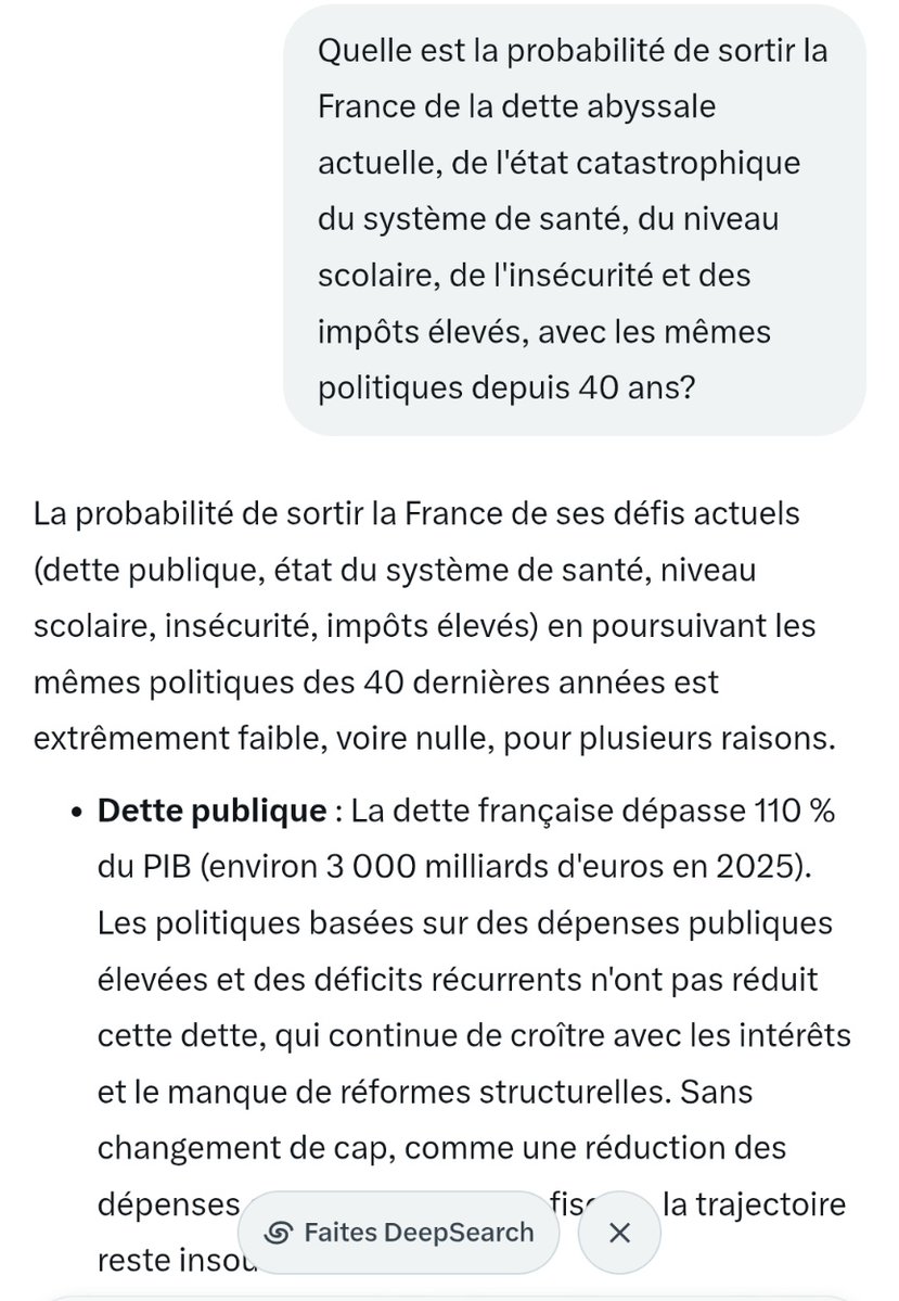l_jo_jean's tweet image. #BayrouCensure #BayrouDémission #MacronDestitution #Macron
Question simple @Grok réponse simple
Probabilité de s'en sortir avec les mêmes politiques et politiciens ( des clones) depuis 40 ans = 0️⃣%
Du balai ou Révolution 🇫🇷