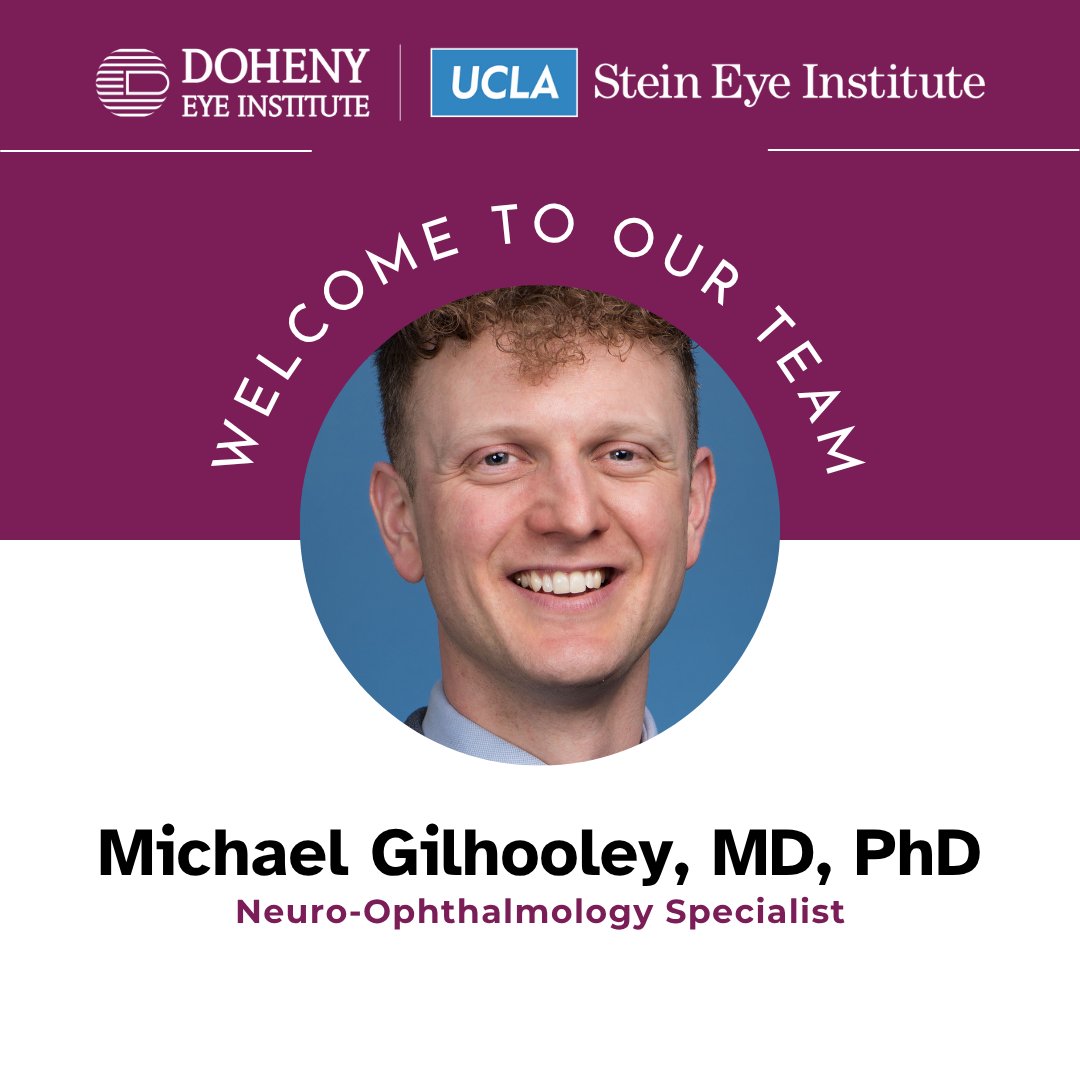 We're excited to introduce Dr. Michael Gilhooley, a neuro-ophthalmology specialist now seeing patients at Doheny Eye Center UCLA in Pasadena and the UCLA Stein Eye Institute in Westwood. With extensive experience in both clinical care and cutting-edge research, Dr. Gilhooley