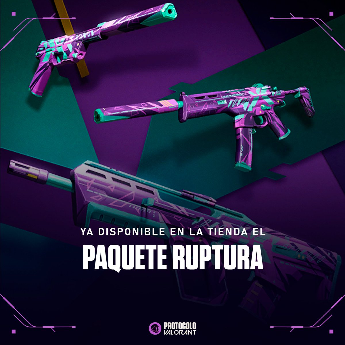 ProtocoloVLRNT's tweet image. El Paquete Ruptura ya está disponible en la tienda de #VALORANT
• Armas ━ 875VP
• Paquete total ━ 2,935VP