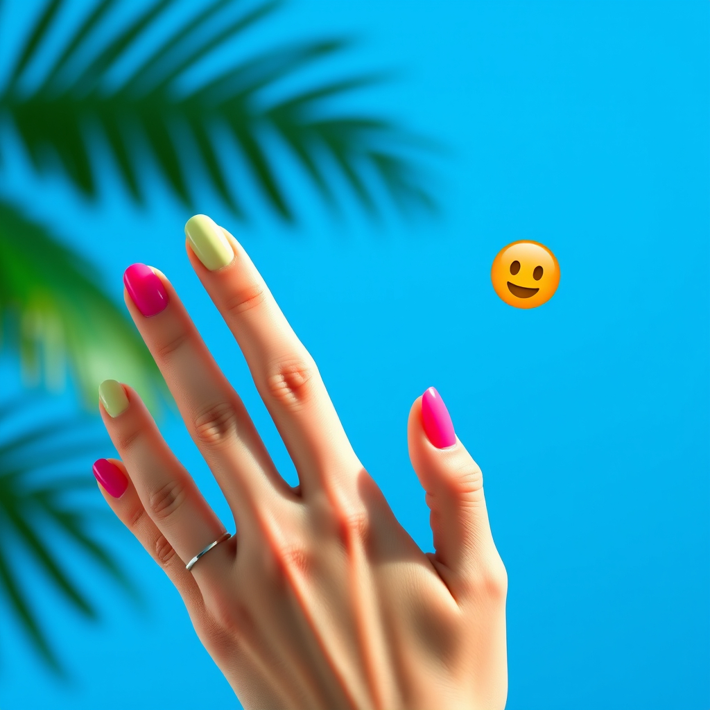Happy World Emoji Day! 🎉 Show us your favorite nail emoji using DEMIblue colors! Let's celebrate creativity and fun in nail art! 

In this picture, we used "Honey Doo, and Summer Dress Season" nail polish by DEMIblue!
Share your pics in the comments below. 🌈👉