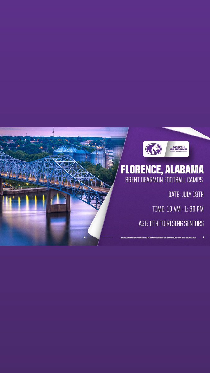 UNAFootball's tweet image. UNA Camp Tomorrow
July 18th
We are still taking walk ups!
Come out and compete!
Location: Braly Stadium