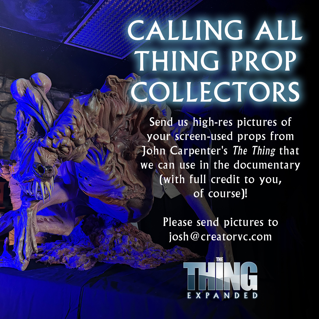 thingexpanded's tweet image. Whether it's storyboards, script pages, concept art, or Kurt Russell's fake hand from the iconic blood test scene, we want to feature your coolest and rarest pieces of production-used Thing memorabilia!
All photos must be high-resolution (1.5k pixels or higher) and sent to…