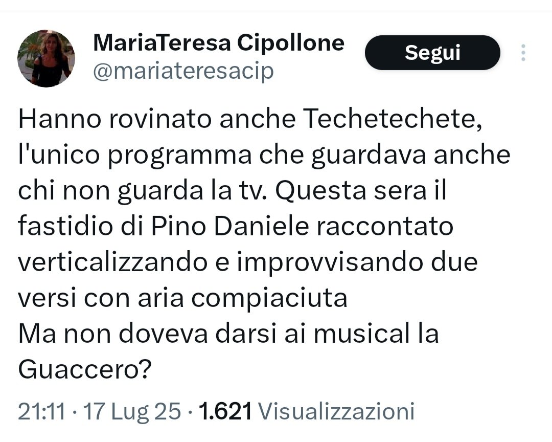 MFerraglioni's tweet photo. Cosa aspetta la Rai a sospendere la Guaccero da #TechetecheteTopTen ?
Una delle trovate televisive più sbagliate degli ultimi anni. Già ha fatto chiudere #DettoFatto su Rai2 qualche stagione fa. Le sue faccine fuoriluogo. #BiancaGuaccero #techetechetè #PinoDaniele https://t.co/xfcu3dskLw