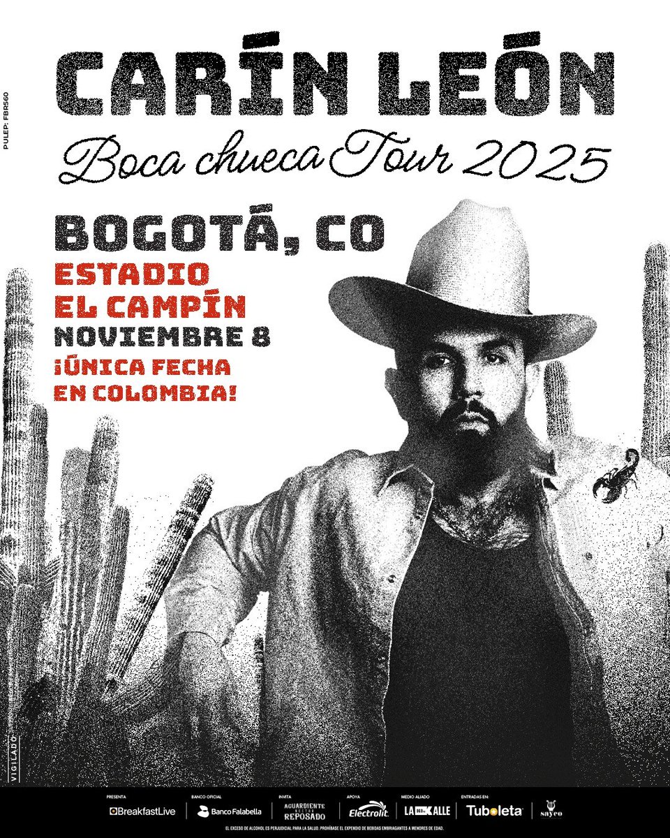 ¡Carin León llega con todo a Bogotá! 🎤🇲🇽 Este 8 de noviembre, El Campín vibra con el único concierto de Carin León en Colombia. Vive su esencia, sus éxitos y la energía de Gramilla Zapateado. ¡Una noche pa’ zapatear sin parar! 🤠🔥

🚗Agenda el servicio Tuboleta te lleva