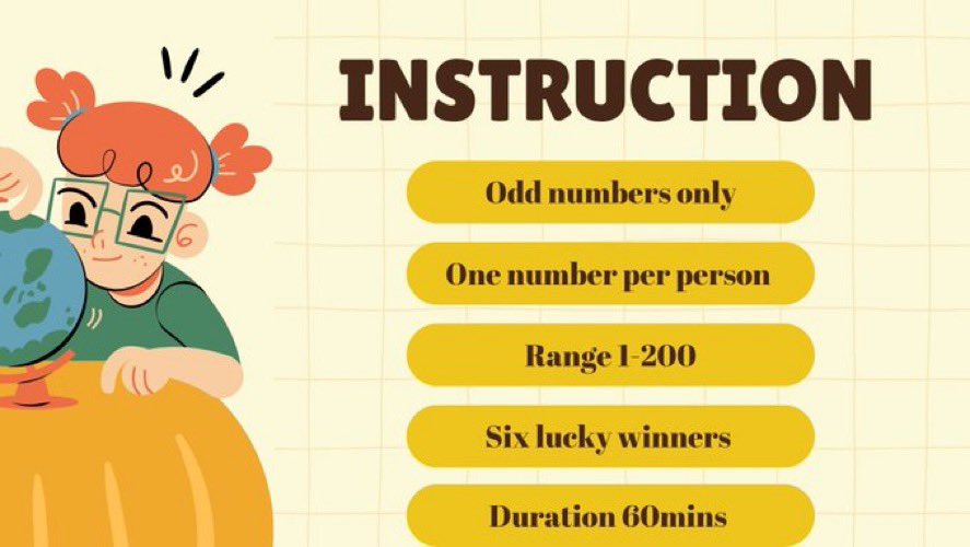 ODD NUMBERS
Pick one (1) odd number from 1-200 😎
Like and Repost to participate 👌 
Entry closes in an hour time ⏰ 
Fastest fingers with any of the winning numbers 🥇
Bot accounts without real names are automatically disqualified ❌
Multiple entries get you blocked 🧱