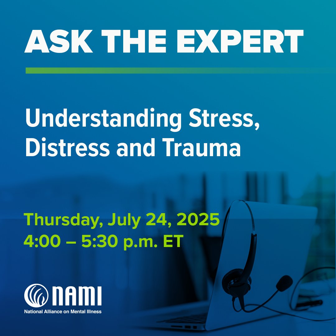NAMICommunicate's tweet image. What happens to the brain when life feels overwhelming?
Join NAMI on July 24 (4–5:30 PM ET) for a special Ask the Expert with Dr. Bruce Perry, co-author of "What Happened to You?" with Oprah Winfrey.
Learn how stress and trauma shape how we think, feel, and grow.
🔗 Register:…