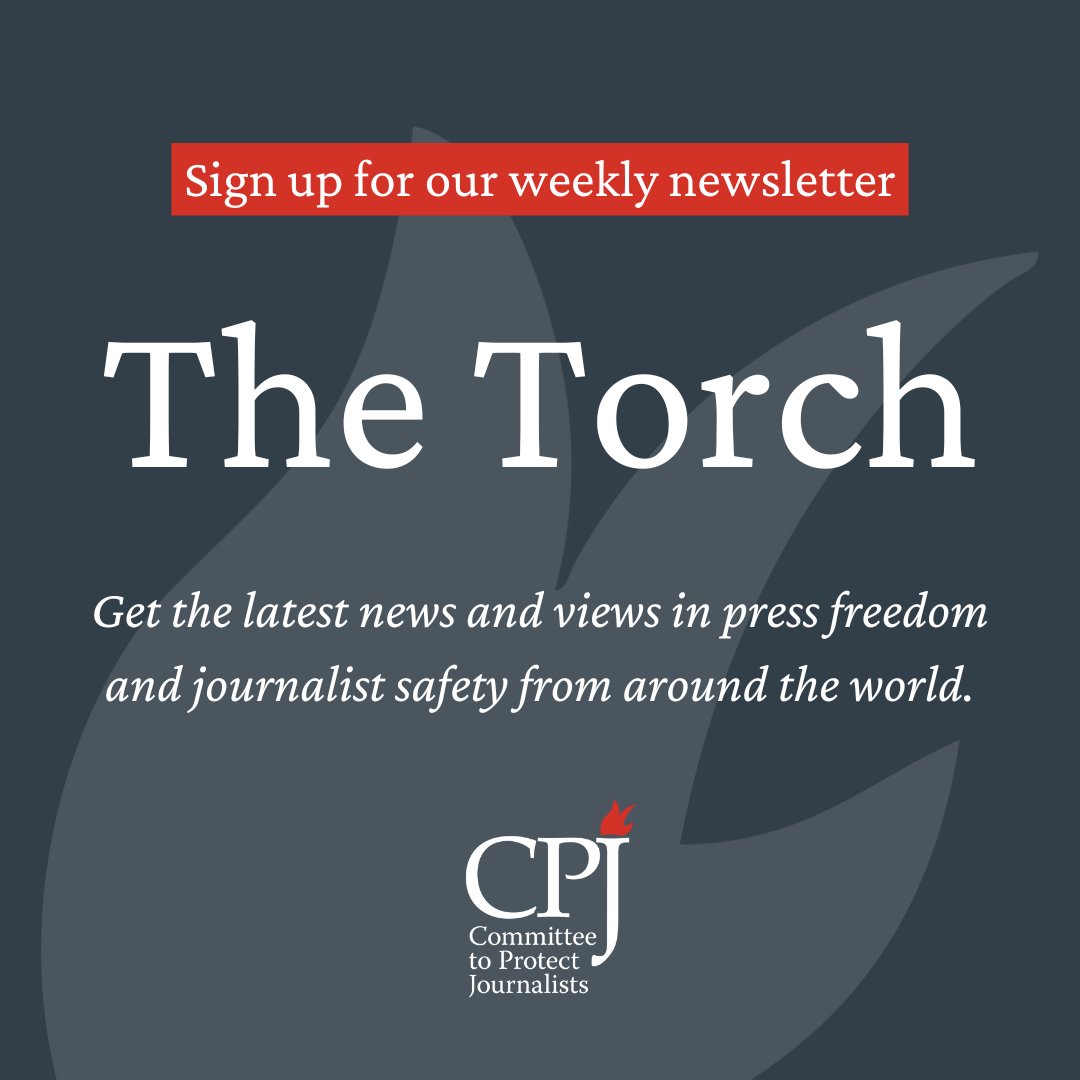 pressfreedom's tweet image. Want the latest news and views in #PressFreedom and #JournalistSafety from around the world, delivered straight to your inbox?📥
Subscribe to CPJ’s weekly newsletter, The Torch: cpj.org/thetorch/