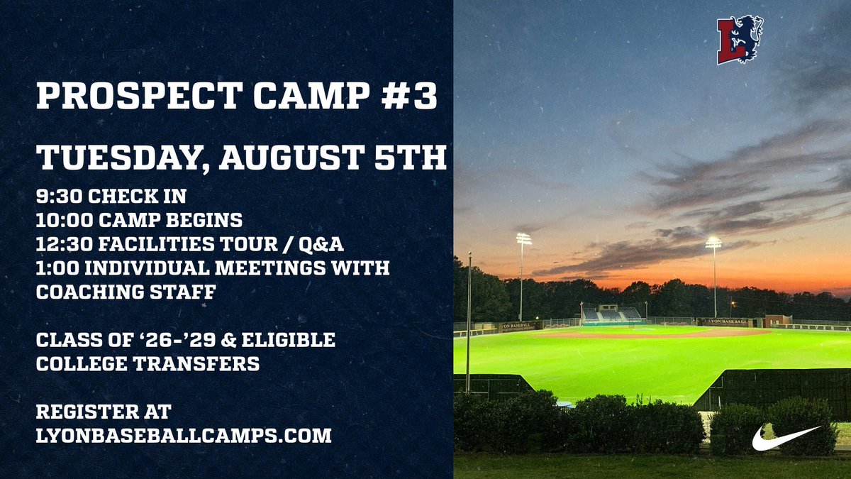 🚨New Prospect Camp Date🚨

August 5th Camp was just added to the schedule last week!

We’ve had a great turn out for our June and July camps this summer!

Last Summer Camp before school starts!

Registration link lyonbaseballcamps.com 

#GoScots