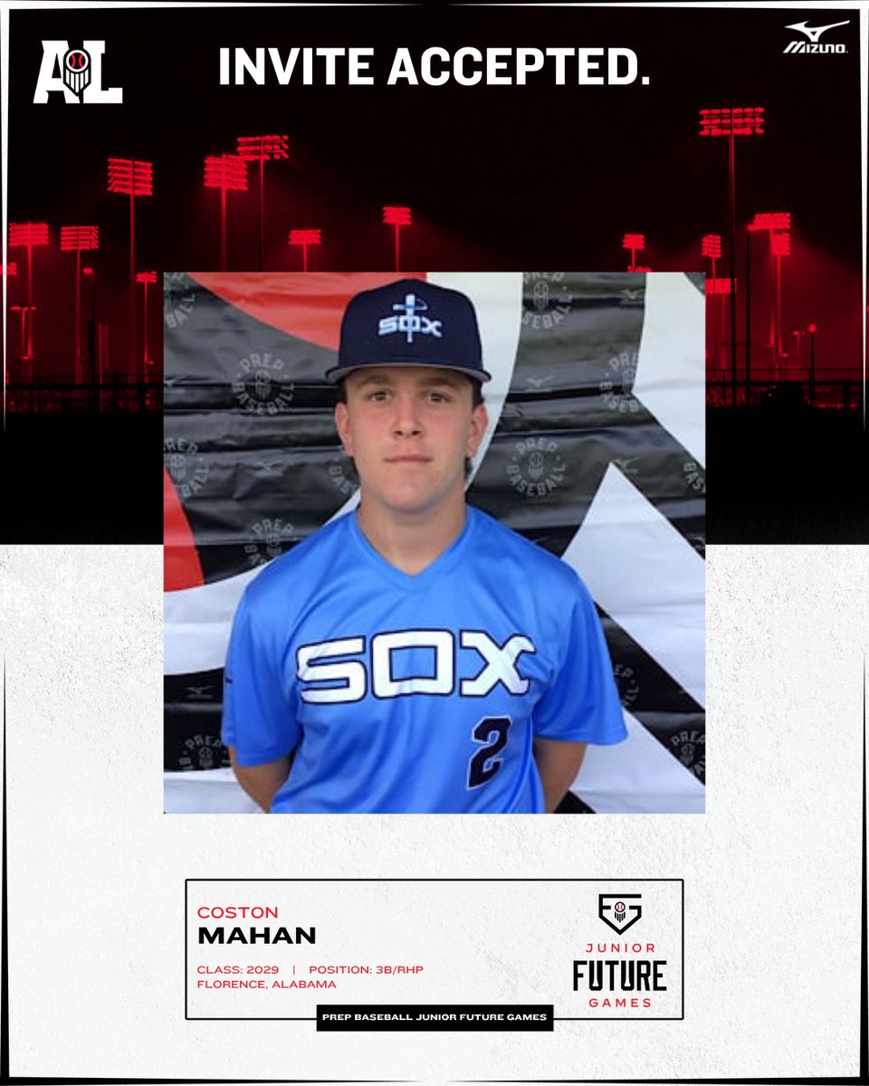 𝐖𝐞𝐥𝐜𝐨𝐦𝐞 𝐭𝐨 #𝐓𝐞𝐚𝐦𝐀𝐥𝐚𝐛𝐚𝐦𝐚, 𝐂𝐨𝐬𝐭𝐨𝐧 𝐌𝐚𝐡𝐚𝐧! 🤩

3B/RHP Coston Mahan (<a href="/CostonM2/">Coston Mahan</a>, 2029) has officially accepted his invitation to represent Team Alabama at the 2025 @PrepBaseball Junior Future Games!

The <a href="/FloFalBaseball/">Florence Baseball</a> product is one of the top two-way