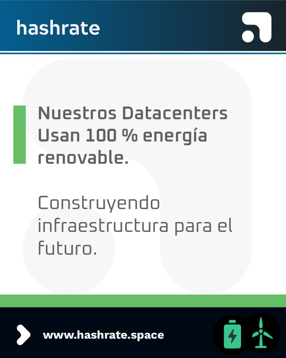 Hashrate_Space's tweet image. Todos nuestros datacenters funcionan con energía 100% renovable.

Minería de Bitcoin sin comprometer el futuro del planeta.

🌱 Infraestructura comprometida con todos.

#SustainableMining #Bitcoin #GreenHashrate #CryptoInfra