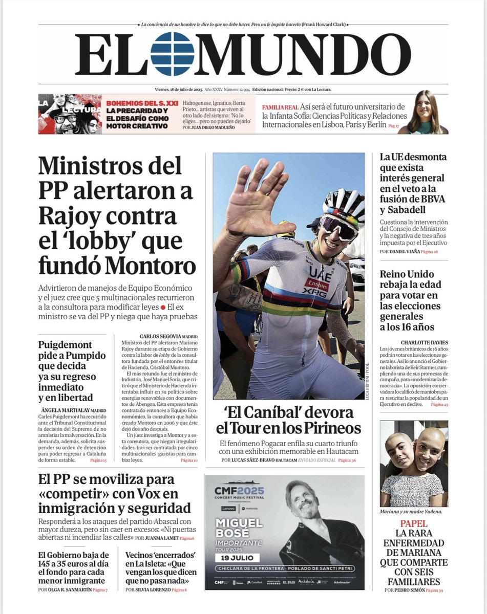 📰 Portada de EL MUNDO del 18 de julio

Ya disponible en Orbyt y en la edición digital con la mejor información