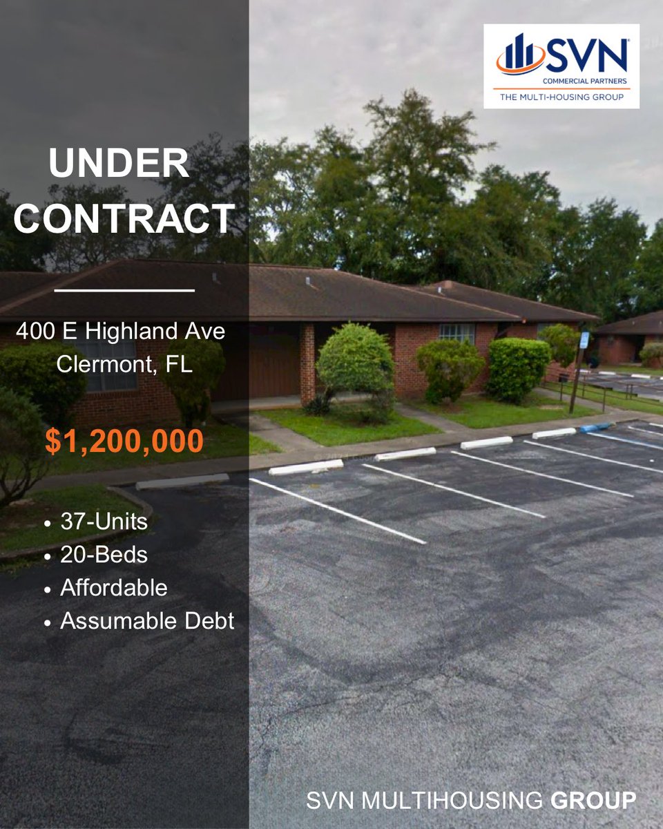 seanoldCRE's tweet photo. UNDER CONTRACT

Clermont Sands—37‑Unit Garden‑Style Multifamily at 400 E Highland Ave, Clermont, FL

I’m pleased to announce that Clermont Sands, a 37-unit USDA Section 515/521 garden-style multifamily community located at 400 E Highland Ave in Clermont, FL, is now under contract for $1.2 million with assurance debt.

🎯 Investment Highlights:
•Unit Mix & Size: 18×1BR & 18×2BR units, ~752–1,072 SF totaling ~28,725 SF on 3.8 acres   

•Construction & Amenities: Built in 1985 (renovated 1994), concrete masonry, smoke‑free, high‑speed internet, surface parking

•Assisted Housing Program: USDA-backed with rental assistance, stable income, low turnover; rent lists likely long  

•Value‑Add Upside: Rent resets for non-assisted units, modest capex to rejuvenate buildings and landscaping, convert storage to income‑producing use

•Market Fundamentals: Clermont is a high-growth submarket in Lake County, amenities and demographics support long-term rent growth