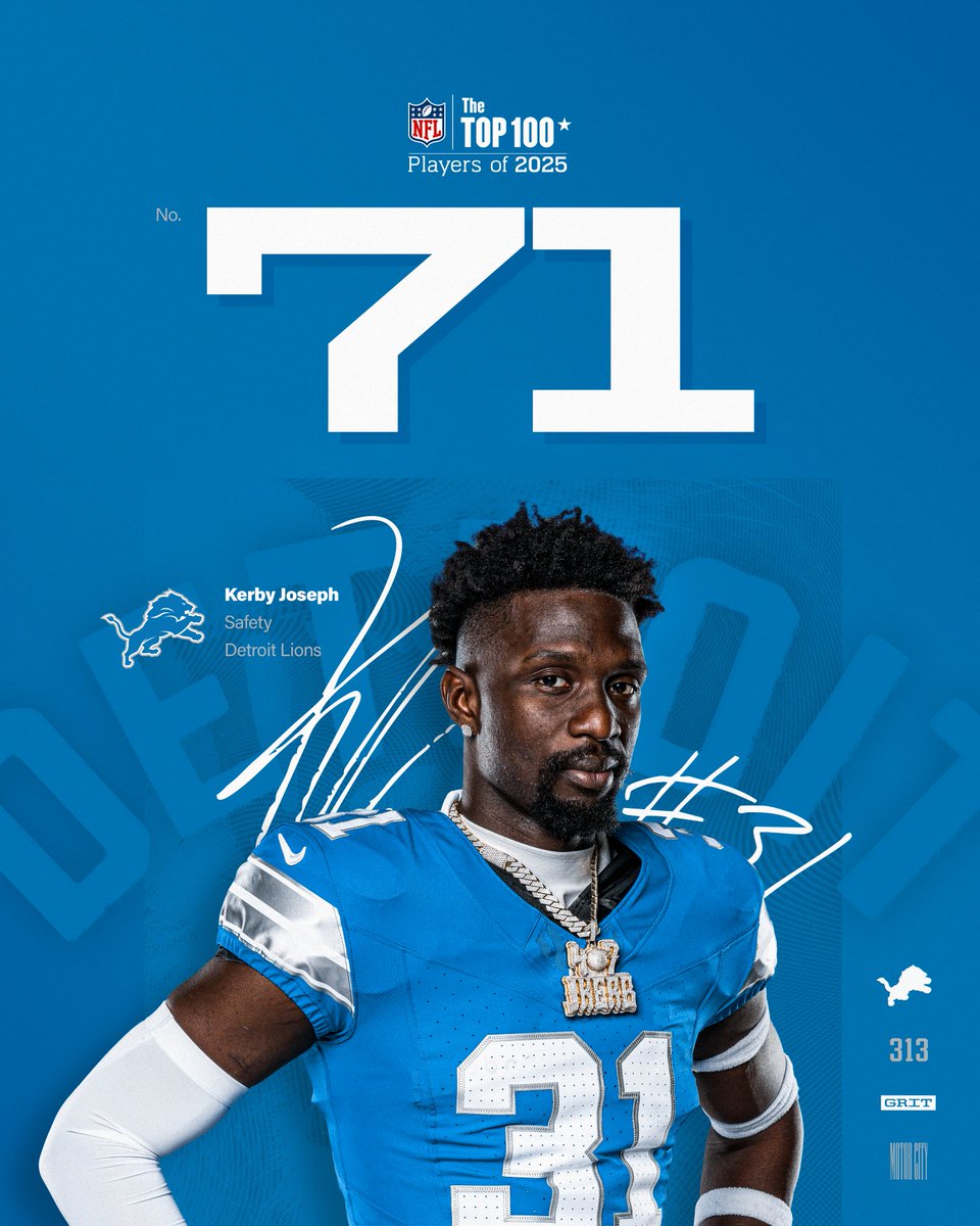 Lions's tweet image. Number 71 on the @NFL
Top 100 Players of 2025, @JKERB25!