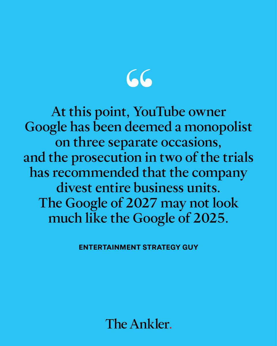 TheAnkler's tweet image. YouTube has had a banner year. But lawsuits, legislation, AI-driven competition and platform fatigue all threaten the next phase. @EntStrategyGuy outlines what could come next:
theankler.com/p/youtubes-wor…