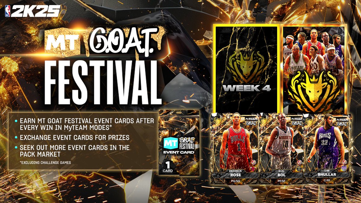 NBA2KMyTEAM's tweet image. Take your squad to the next level with these G.O.A.T.s π
Earn π Josh Smith, Derrick Rose, Bol Bol, and Tyronn Lue through Week 4 MyTEAM G.O.A.T. Festival Event Card Exchanges β or pull π Luka Doncic, Anthony Davis, and Scottie Pippen in Conquerors Packs available now π€