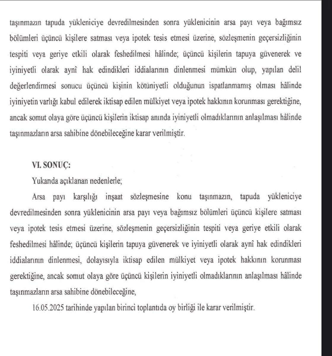📌 Arsa Payı Karşılığı İnşaat Sözleşmelerinde İyiniyetli 3. Kişilerin Tapuya Güven İlkesine Dayanan Aynî Hak İktisaplarının Korunması Gerektiğine ilişkin İçtihatı Birleştirme Kararı Resmi Gazetede Yayımlandı⤵️

2024/1 E. 2025/2 K.