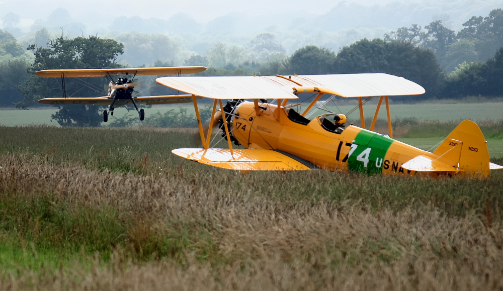 johnbilcliffe's tweet image. Some old propeller favourite's...top two from Duxford P47(L) with silver Taifun 108 on right. Stearman pair at Old Buckenham and P47 on right at Elvington(from a negative)...馃摳馃