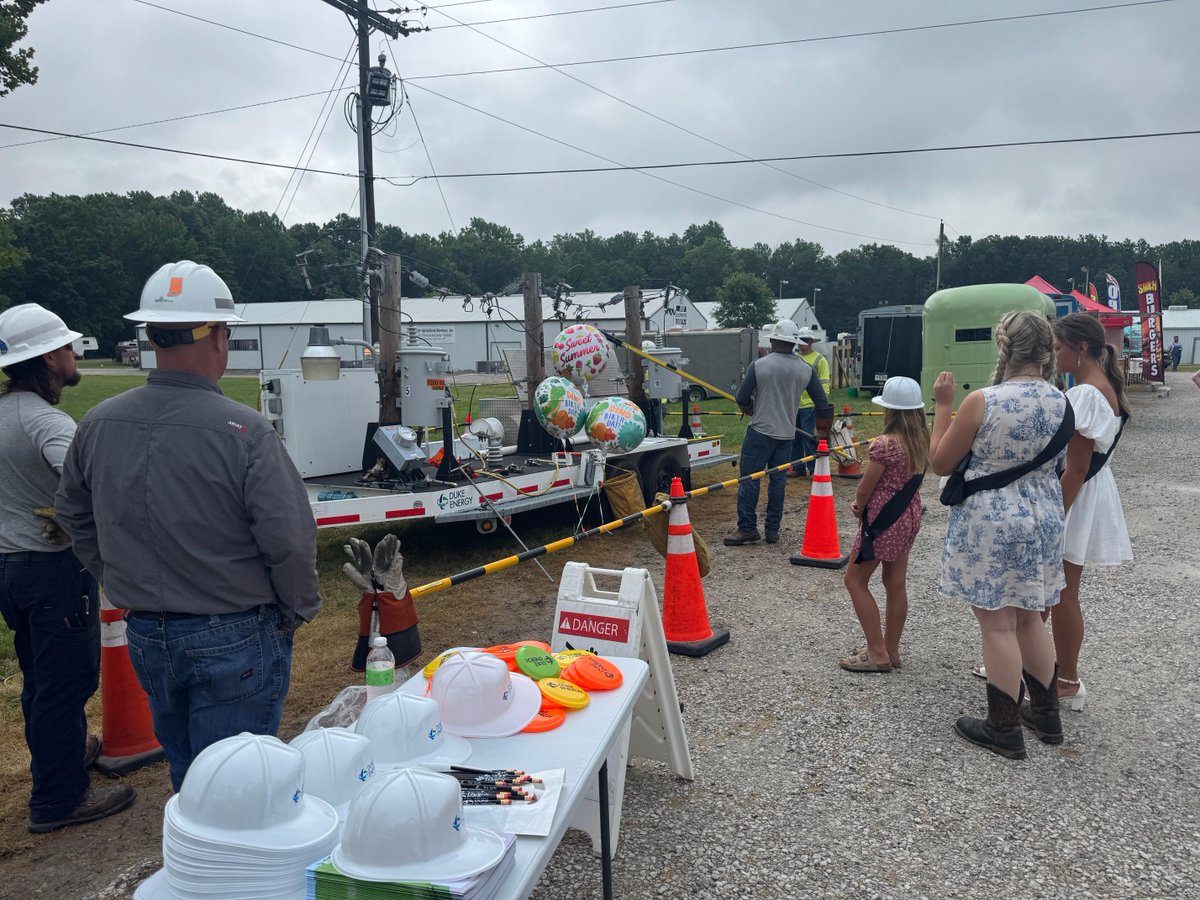 DukeEnergyIN's tweet image. This week, lineworkers from our Brazil/Greencastle operations team demonstrated the ABCs of electrical safety through a live-line demonstration at the Clay County 4-H Fair. They showed what happens when something – such as a tree limb or balloon – touches a live power line.