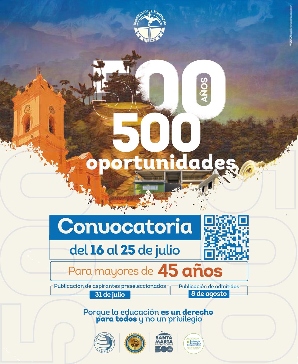 ¡Es el momento de validar lo que sabes y proyectar tu futuro!🚀📚

Si tienes más de 45 años de edad, esta es tu oportunidad para convertir el saber adquirido con los años en un título profesional.🙌🏽

Conoce la información e inscríbete 🔗 …aciondepresaberes.unimagdalena.edu.co

#ConvocatoriasUM