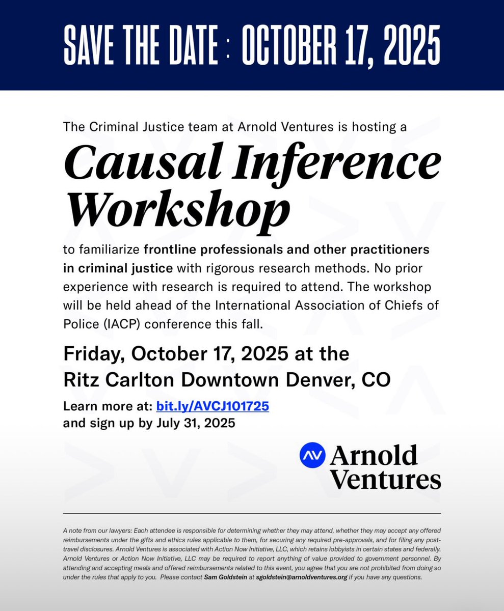 mkrupanski's tweet image. 🫵 Are you a frontline criminal justice practitioner interested in what rigorous research actually means and looks like?
👍 Take one minute to sign up for our (@Arnold_Ventures) free workshop taking place between the @MjrCitiesChiefs & @TheIACP conferences in October.
🤞 40…