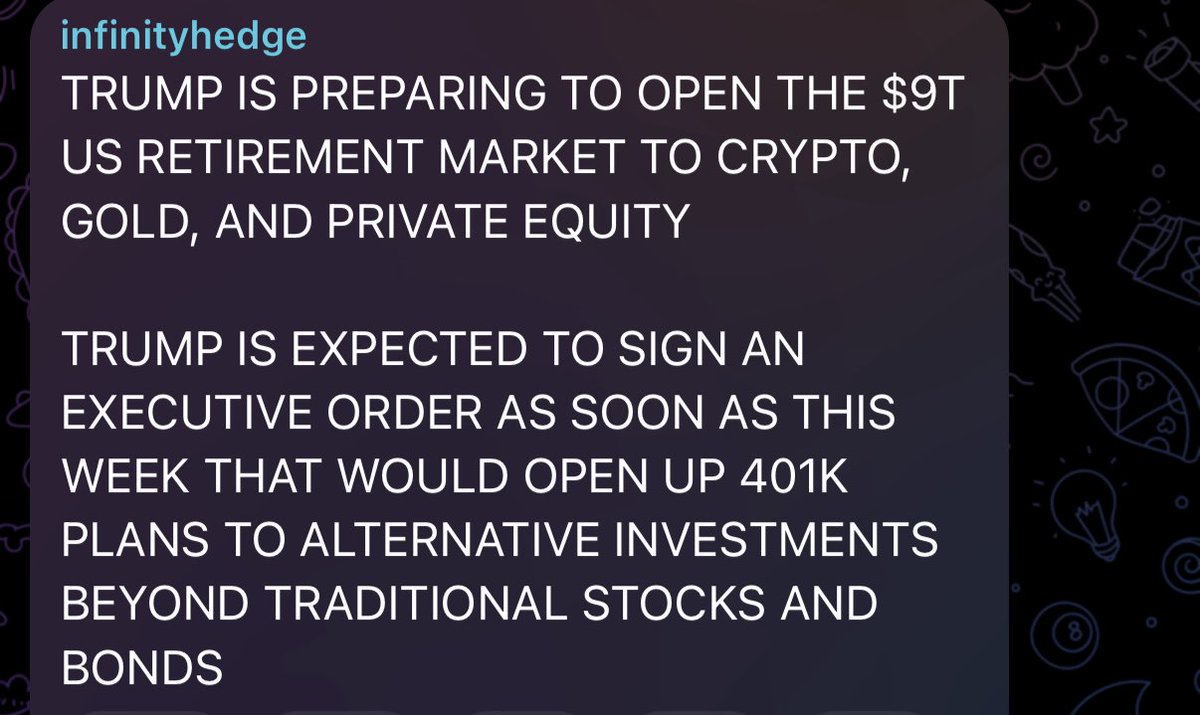Even bigger ! Trump veut ouvrir le marché US des retraites (401k, $9T) aux cryptos, or et private equity

Si ça se concrétise, c’est massif :

➡️ Accès direct à BTC/ETH pour des millions d’Américains
➡️ Nouvel afflux de capitaux institutionnels

À suivre