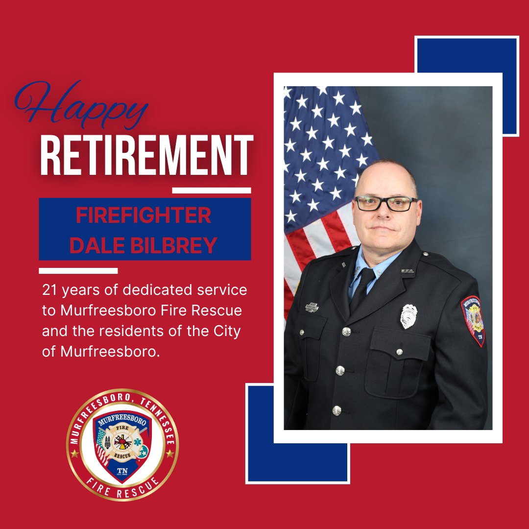 🎉 MFRD congratulates Firefighter Dale Bilbrey on his retirement after 21 years of dedicated service! Thank you for your commitment, bravery, and sacrifice. Enjoy your well-deserved retirement, sir! 🚒👏