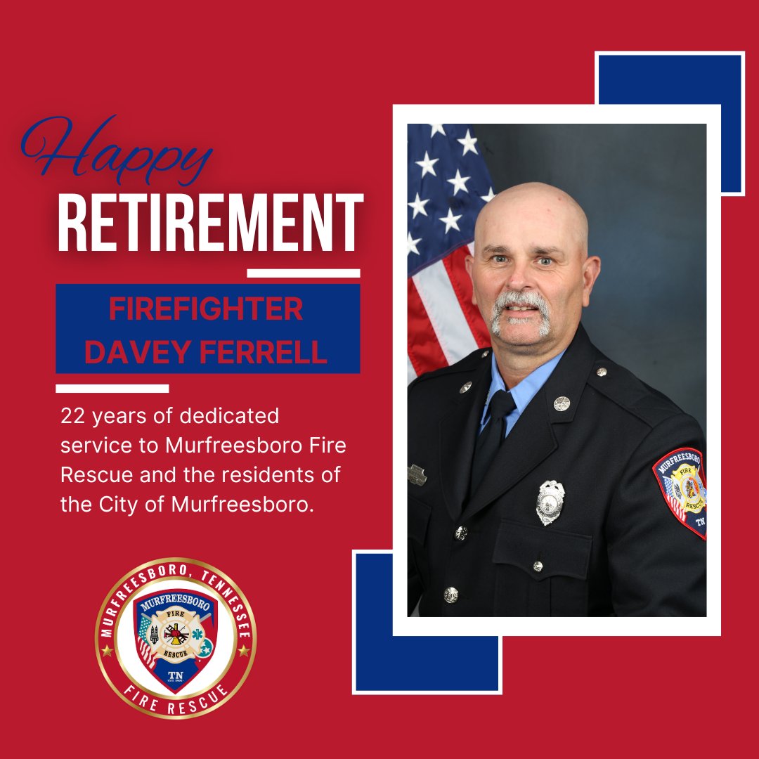 🚒🎉 After 22 years of dedicated service, Firefighter Davey Ferrell is retiring from MFRD! His professionalism and commitment made a lasting impact. Thank you—enjoy your well-earned retirement! 👏🔥