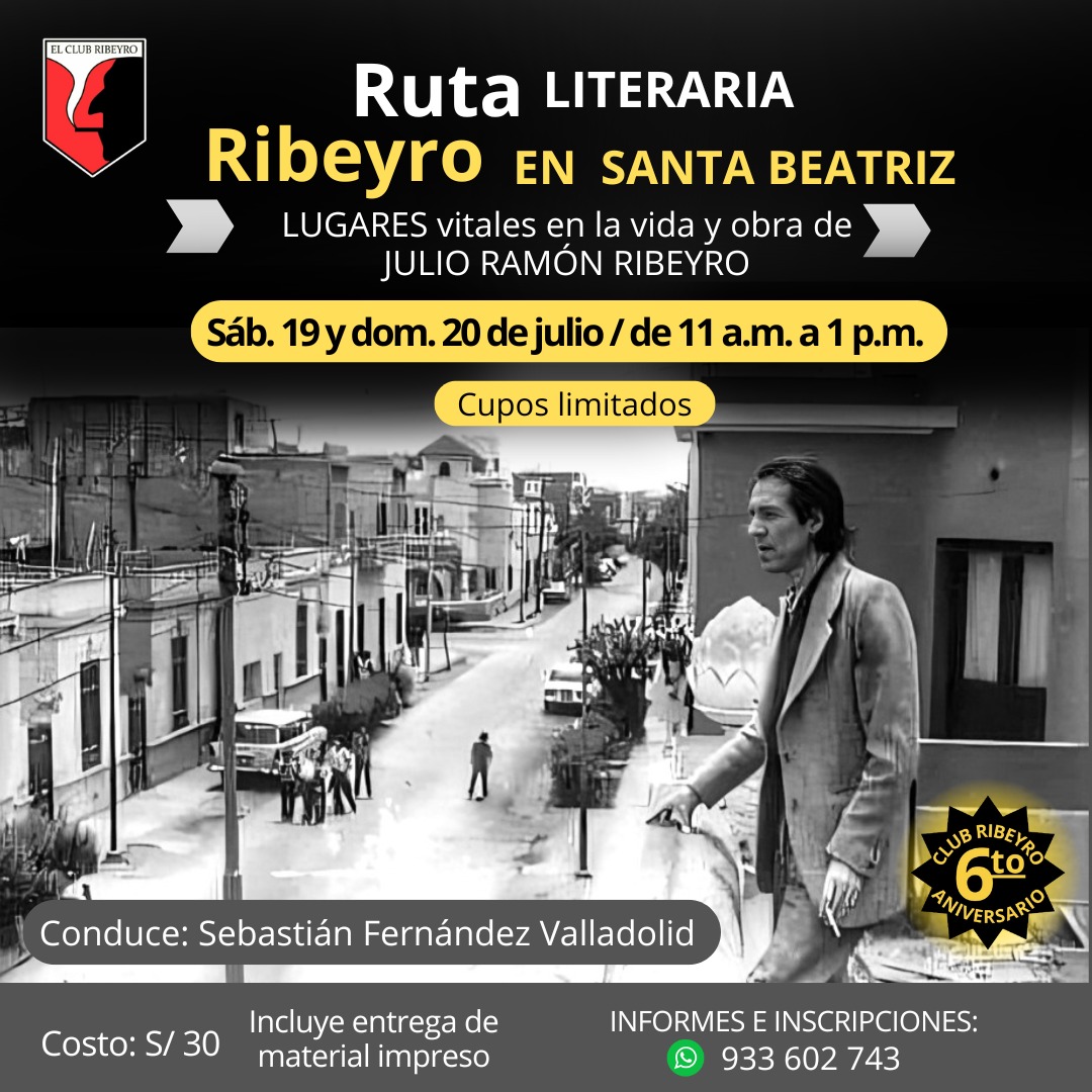 ElClubRibeyroOF's tweet photo. Este fin de semana realizaremos la ruta literaria Ribeyro en Santa Beatriz, al final de cada recorrido sortearemos un polo. 

Inscripciones al: 933 602 743
Costo: 30 soles https://t.co/RWCj5v1gkX