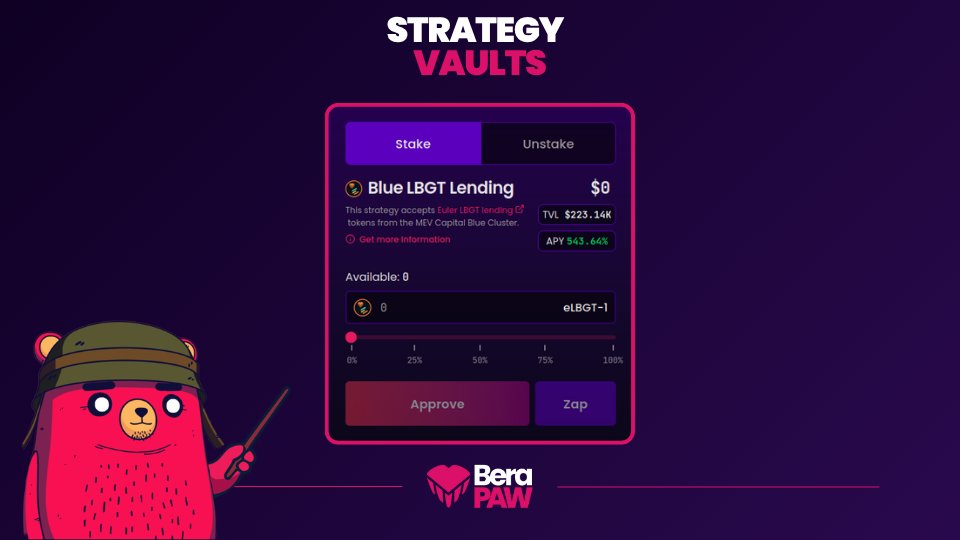 0xBeraPaw's tweet image. 🐾 Strategy Vaults making yields great again!