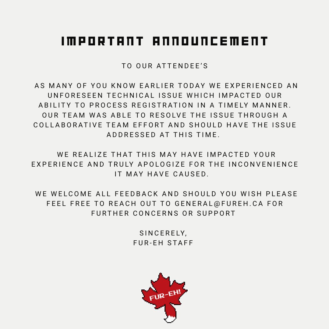 An announcement regarding today's delays. #FEH2025