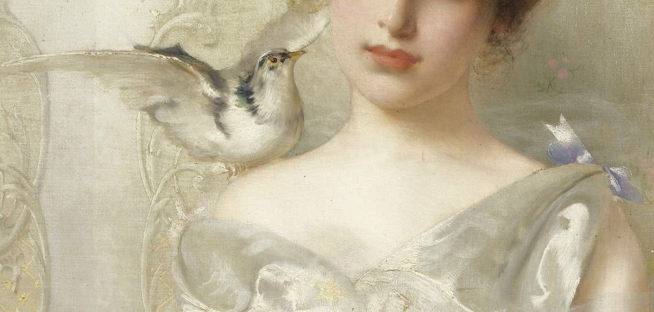 Portrait of Young Woman, painting detail by Vittorio Matteo Corcos