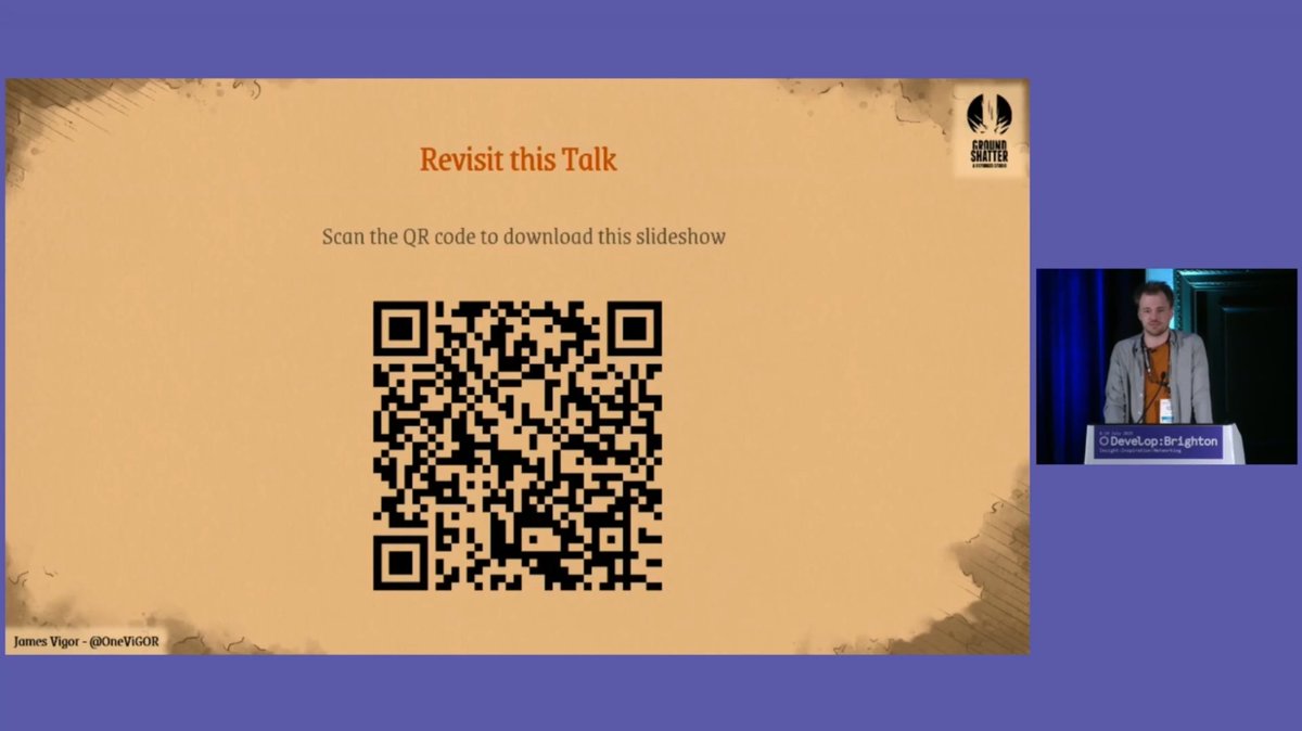 James Vigor (@onevigor) on Twitter photo My talk at <a href="/developconf/">Develop:Brighton 2025</a> went down really well! It was a fantastic experience and I feel very fortunate for the opportunity.
If you missed it, scan the QR code on the slide below and you can access the entire slideshow with all my speaker notes for your own reference. :) My talk at <a href="/developconf/">Develop:Brighton 2025</a> went down really well! It was a fantastic experience and I feel very fortunate for the opportunity.
If you missed it, scan the QR code on the slide below and you can access the entire slideshow with all my speaker notes for your own reference. :)