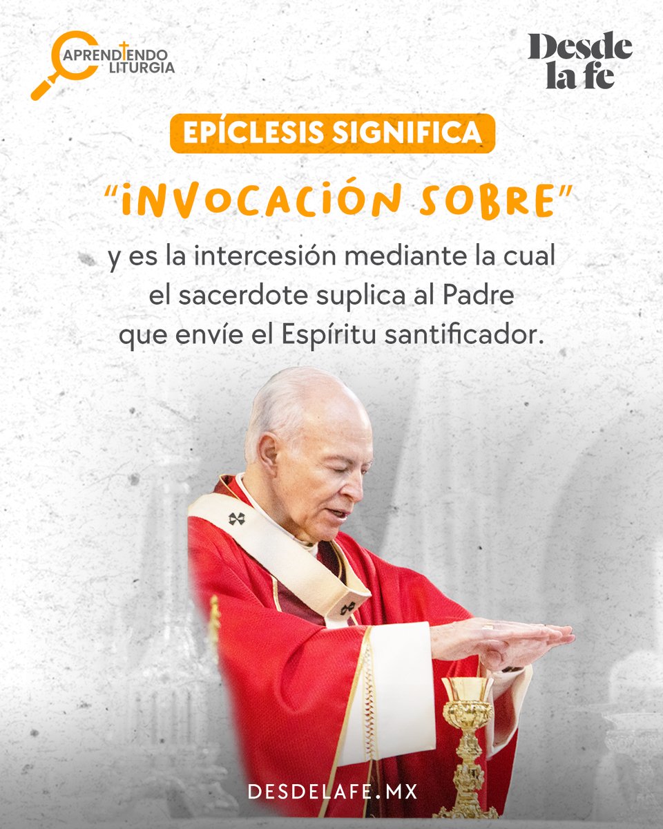 DesdeLaFeMx's tweet photo. En la Misa hay un momento profundo y sagrado: la epíclesis.
Es cuando el sacerdote, con las manos extendidas, invoca al Espíritu Santo para que transforme el pan y el vino en el Cuerpo y la Sangre de Cristo.
Descubre qué sucede realmente en este instante tan especial. https://t.co/1TZa84GrcE