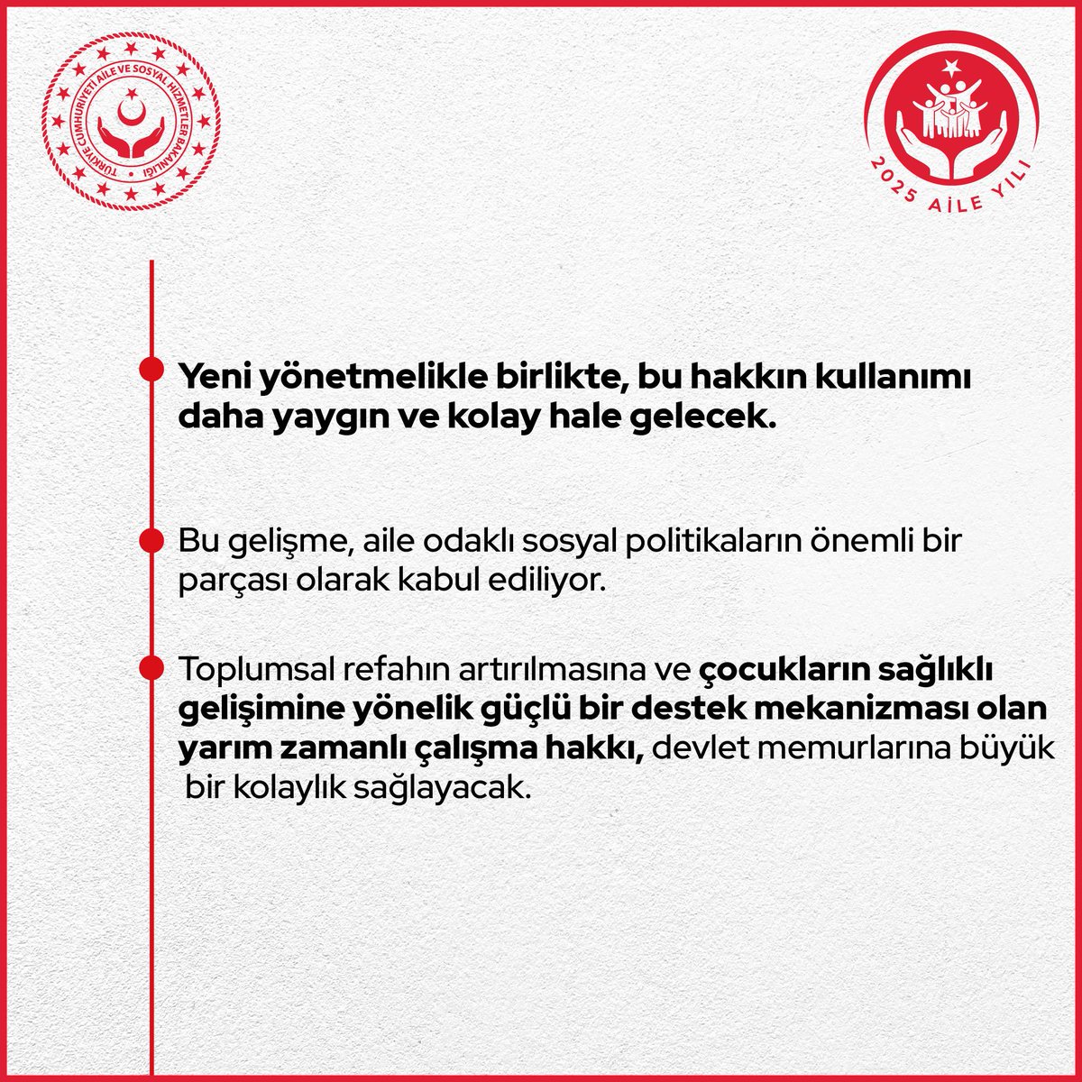 📢Devlet memurlarına yarım zamanlı çalışma hakkı resmen başlıyor!

#AileYılı kapsamında aile bağlarını güçlendirecek politikaları hayata geçirmeye devam ediyoruz.

#AilemizGeleceğimiz