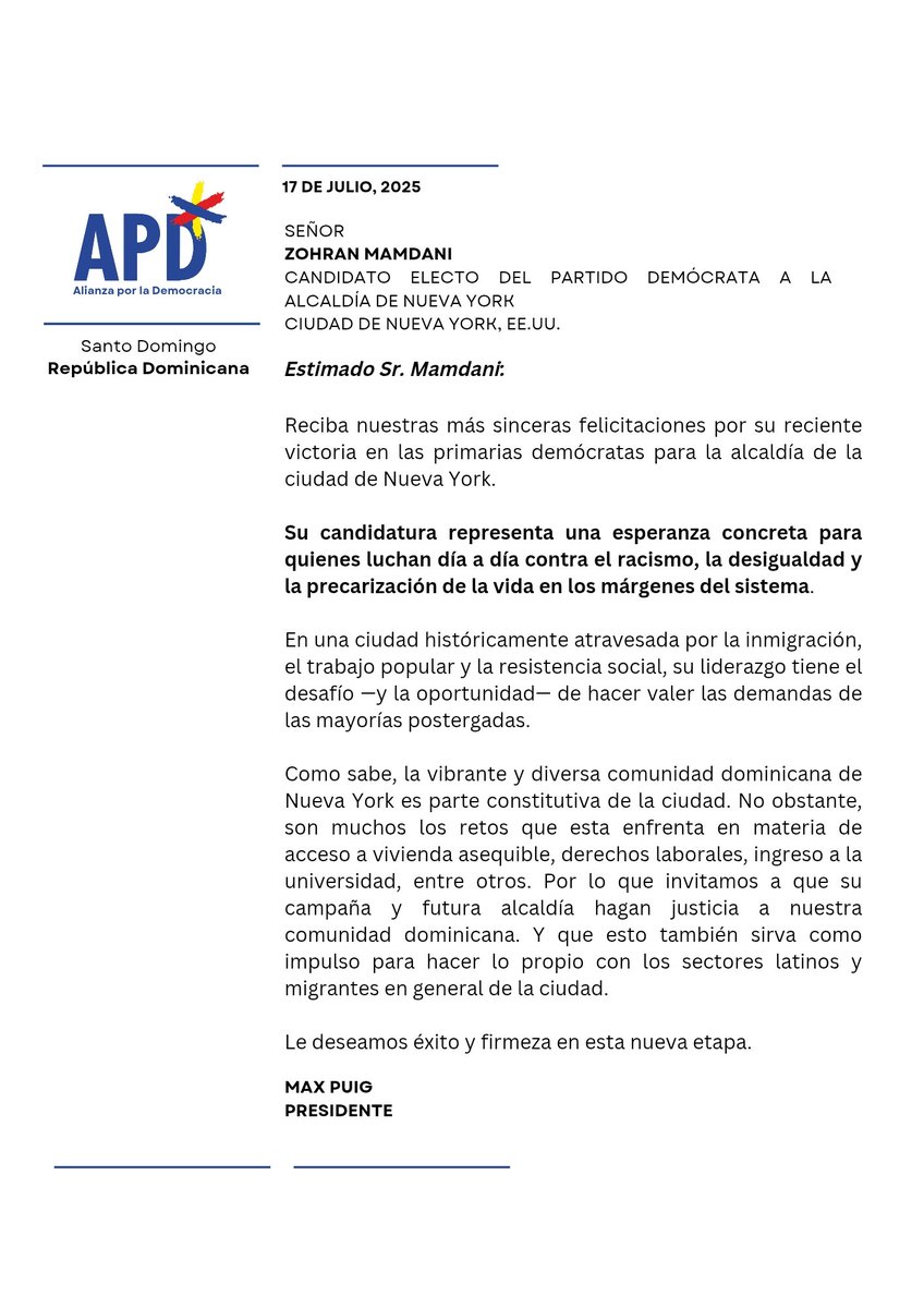 Mensaje de <a href="/Max_Puig/">Max Puig</a> a <a href="/ZohranKMamdani/">Zohran Kwame Mamdani</a>