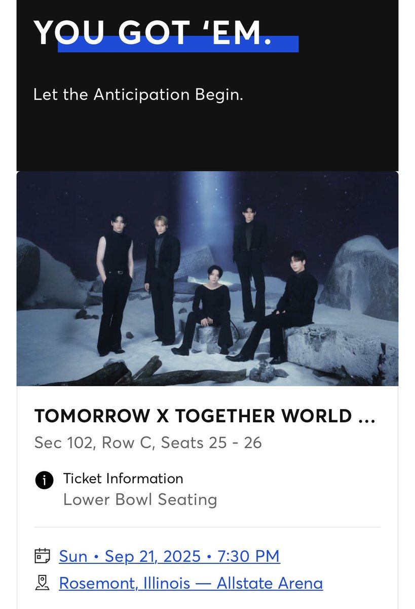 simpemone's tweet image. i have 2 TXT Chicago tickets for Sept. 21 night 1!! Section 102 Row C! dm if interested 💕

#txt #TOMORROW_X_TOGEHTER  #moa
