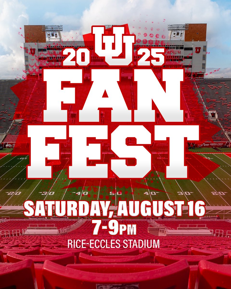 Fan Fest is back!

Join us at Rice-Eccles Stadium on Aug. 16 to meet your favorite Utah Utes, play games, and celebrate the start of the 2025-26 competition year!

📰 utahutes.com/news/2025/7/17…