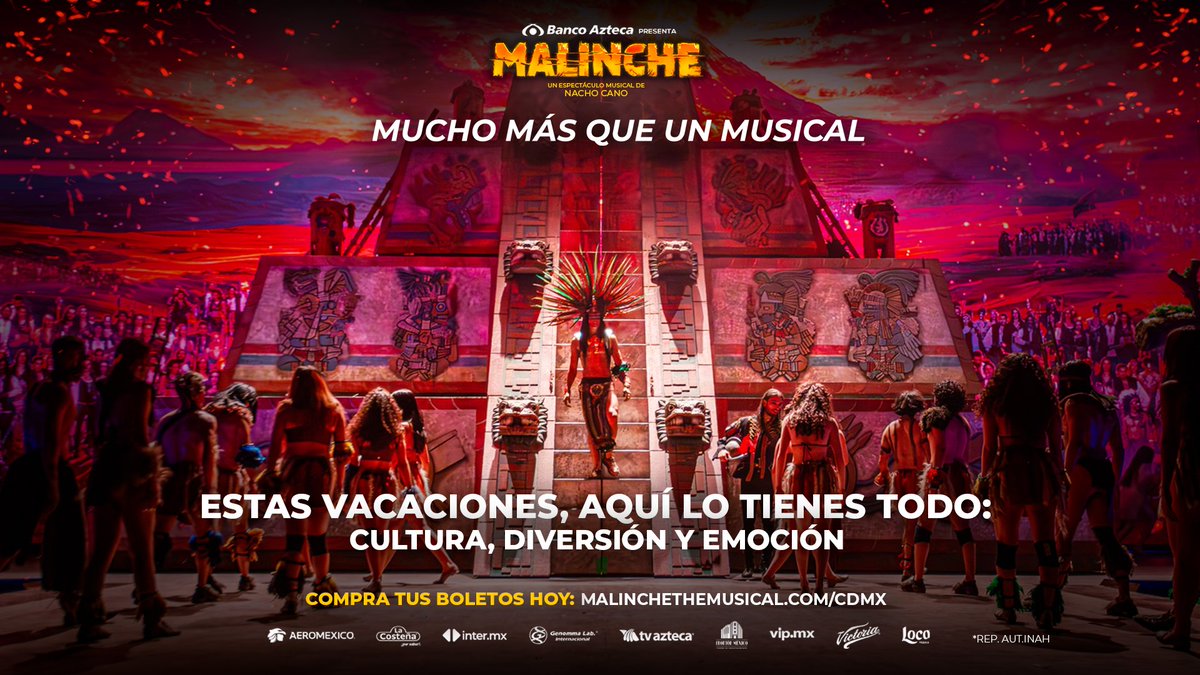 gruposalinas's tweet image. Vive una experiencia que celebra la historia, la cultura y el poder de la música 🎭 .
#Malinche, el musical te espera con una puesta en escena única que ha conquistado corazones en todo el mundo.
Sumérgete en esta gran producción en CDMX y déjate llevar por un espectáculo…