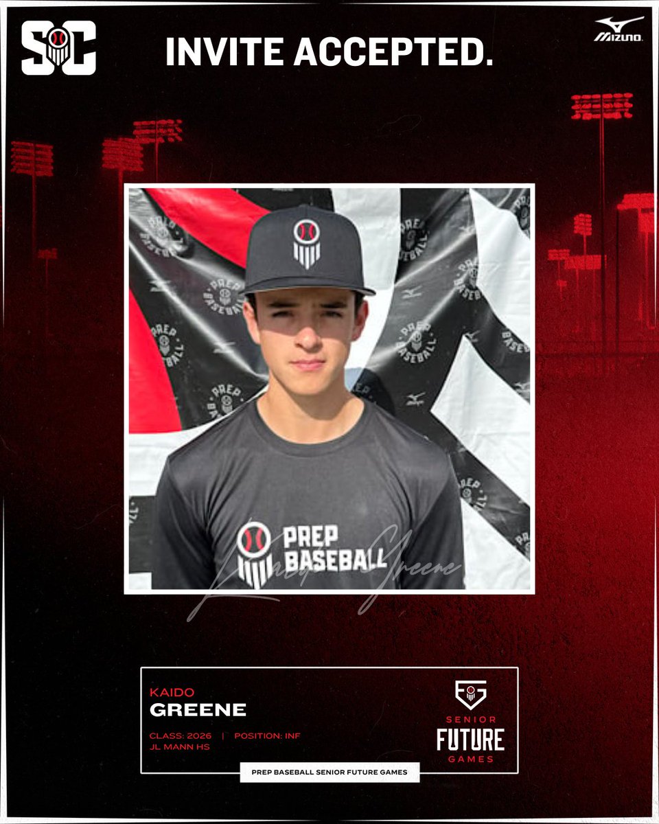 Prep Baseball South Carolina (@prepbaseball_sc) on Twitter photo INVITE ACCEPTED
'26 INF Kaido Greene will join #TeamSC for the #PBSFG25
<a href="/kaidogreene/">KaidoGreene</a> | <a href="/JLMannBaseball/">JL Mann Patriots Baseball</a>
Profile: loom.ly/6_-NnBM INVITE ACCEPTED
'26 INF Kaido Greene will join #TeamSC for the #PBSFG25
<a href="/kaidogreene/">KaidoGreene</a> | <a href="/JLMannBaseball/">JL Mann Patriots Baseball</a>
Profile: loom.ly/6_-NnBM
